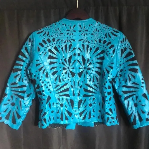 Adrienne‎ Landau Teal Faux Leather Jacket XS