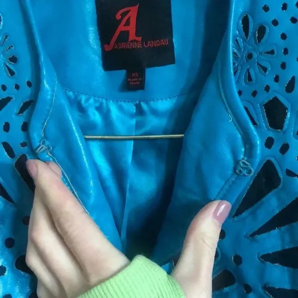 Adrienne‎ Landau Teal Faux Leather Jacket XS