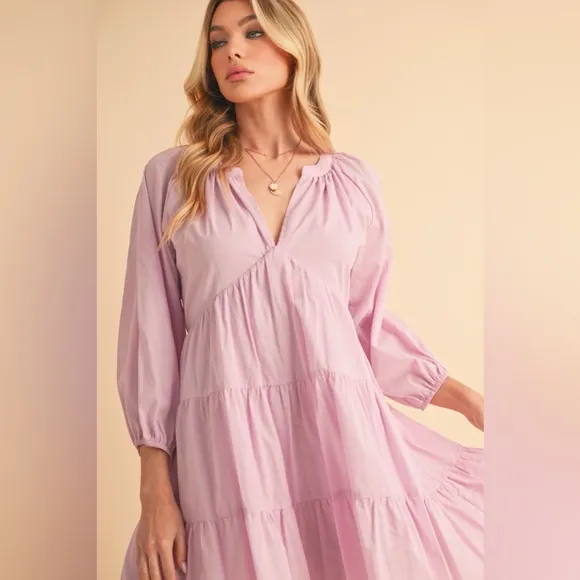 Aemi   Co Notched Balloon Sleeve Tiered Mini Dress