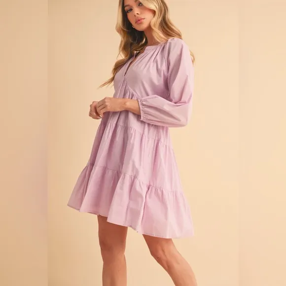 Aemi   Co Notched Balloon Sleeve Tiered Mini Dress