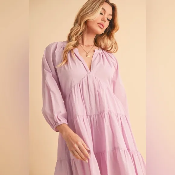 Aemi   Co Notched Balloon Sleeve Tiered Mini Dress