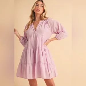 Aemi   Co Notched Balloon Sleeve Tiered Mini Dress