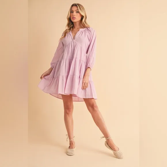 Aemi   Co Notched Balloon Sleeve Tiered Mini Dress