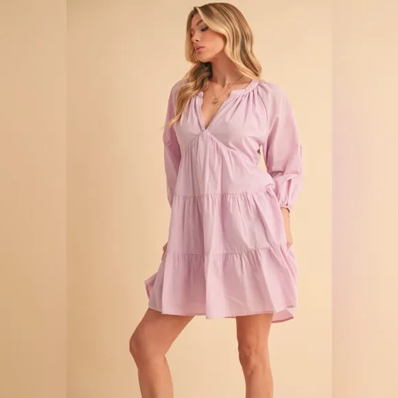 Aemi   Co Notched Balloon Sleeve Tiered Mini Dress