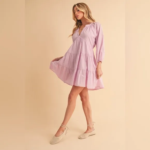 Aemi   Co Notched Balloon Sleeve Tiered Mini Dress