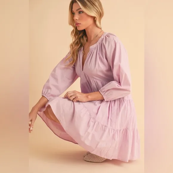 Aemi   Co Notched Balloon Sleeve Tiered Mini Dress
