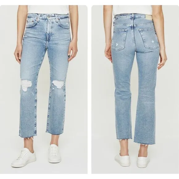 AG KINSLEY CONTOUR 360 LIGHT BLUE High-Rise Pop Crop Jeans $235