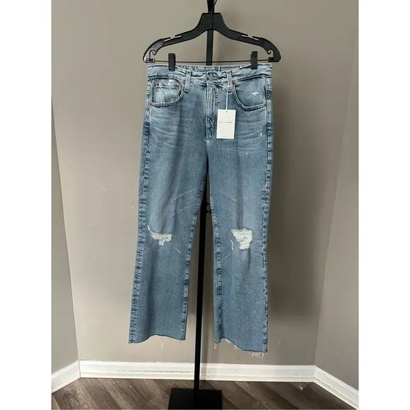 AG KINSLEY CONTOUR 360 LIGHT BLUE High-Rise Pop Crop Jeans $235