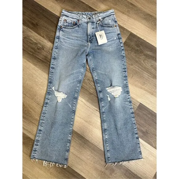 AG KINSLEY CONTOUR 360 LIGHT BLUE High-Rise Pop Crop Jeans $235