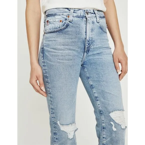 AG KINSLEY CONTOUR 360 LIGHT BLUE High-Rise Pop Crop Jeans $235