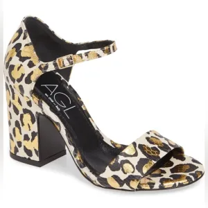 AGL Attilio Giusti Leombruni  Snake Embossed Leopard Print Sandal Heel.