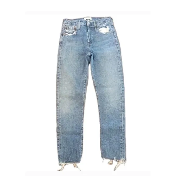 AGOLDE Toni Mid Rise Straight Leg Raw Hem Jeans 25 Light Wash Denim