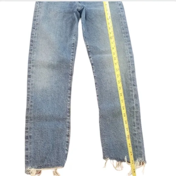 AGOLDE Toni Mid Rise Straight Leg Raw Hem Jeans 25 Light Wash Denim