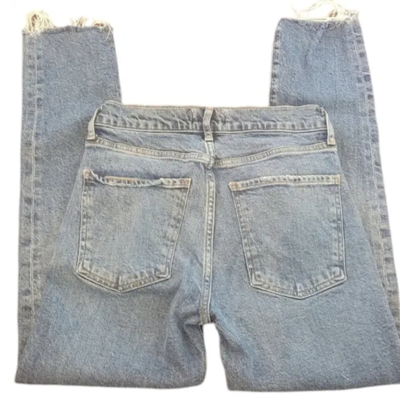 AGOLDE Toni Mid Rise Straight Leg Raw Hem Jeans 25 Light Wash Denim