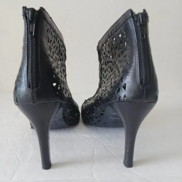 Aldo VTG Laser Cut Cage High Heel Shoes Open Toe Lacy Booties Black Sz. 39