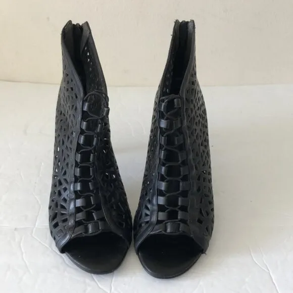 Aldo VTG Laser Cut Cage High Heel Shoes Open Toe Lacy Booties Black Sz. 39