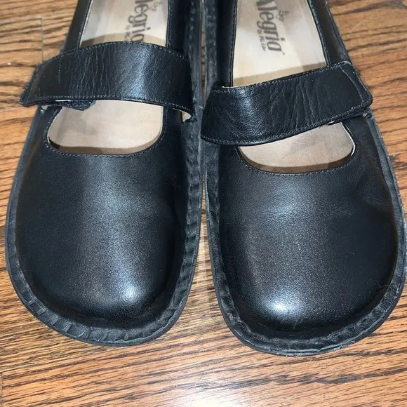 Alegria Black Leather Mary Jane Shoes Clogs 38