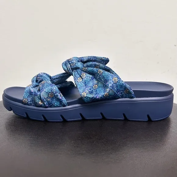 Alegria Dream Fit Sage Roses Blue Quilt Satin Platform Slide Sandals 39 9