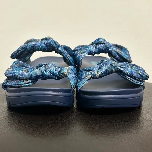 Alegria Dream Fit Sage Roses Blue Quilt Satin Platform Slide Sandals 39 9