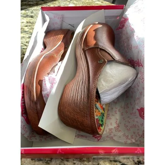 Alegria Womens 39 US 9 Leather Clogs Sereniti Aged Cognac Arch Support Comfort