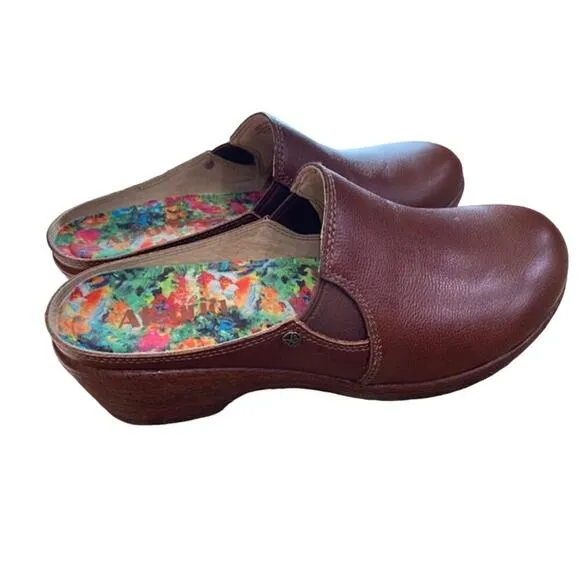 Alegria Womens 39 US 9 Leather Clogs Sereniti Aged Cognac Arch Support Comfort