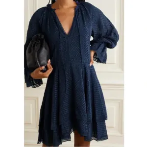 Alice   Olivia Crochet Trimmed Fil Coupe Chiffon Mini Dress Navy