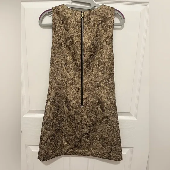 Alice   Olivia Gold Patterned Mini Dress With Exposed Zipper