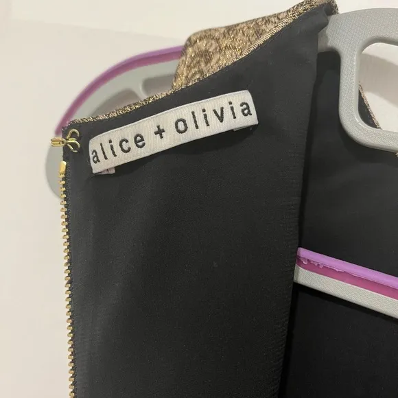 Alice   Olivia Gold Patterned Mini Dress With Exposed Zipper