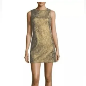 Alice   Olivia Gold Patterned Mini Dress With Exposed Zipper