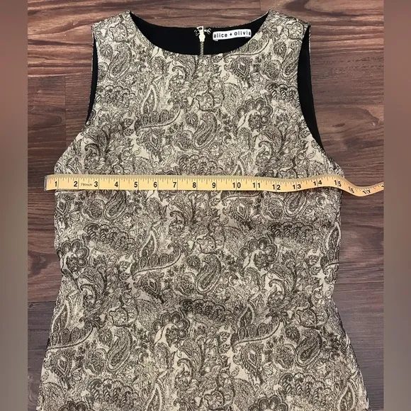 Alice   Olivia Gold Patterned Mini Dress With Exposed Zipper