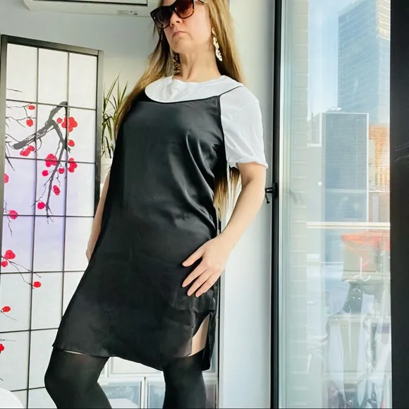 All Saints 2in1 Satin Cami Rock Dress Kink Cosplay Intimates Slip Lingerie Dress