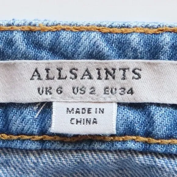 All Saints Alfie Denim Jean Cotton Pencil Skirt Indigo Lite Blue Distressed 2