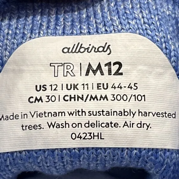 ALLBIRDS Tree Runner Mens 12 Sneakers Shoes Pure Azure Blue Comfort Casual NWB