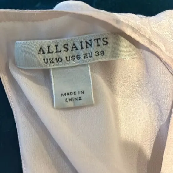 ALLSAINTS Cassandra Ume viscose/poly mini Dress in Petal Pink, 6!