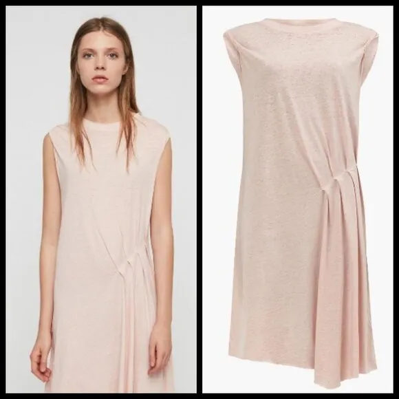 💕ALLSAINTS💕 Duma Dress Pleated Asymmetric Pink