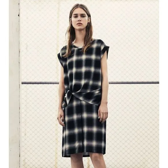 ALLSAINTS Heny Dress 90s Grunge Punk Plaid Sleeveless Dress, Black