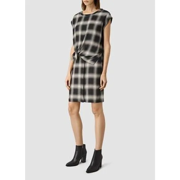ALLSAINTS Heny Dress 90s Grunge Punk Plaid Sleeveless Dress, Black
