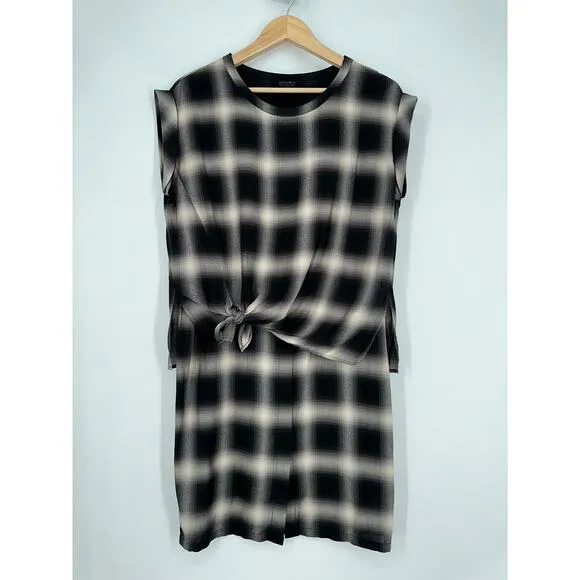 ALLSAINTS Heny Dress 90s Grunge Punk Plaid Sleeveless Dress, Black