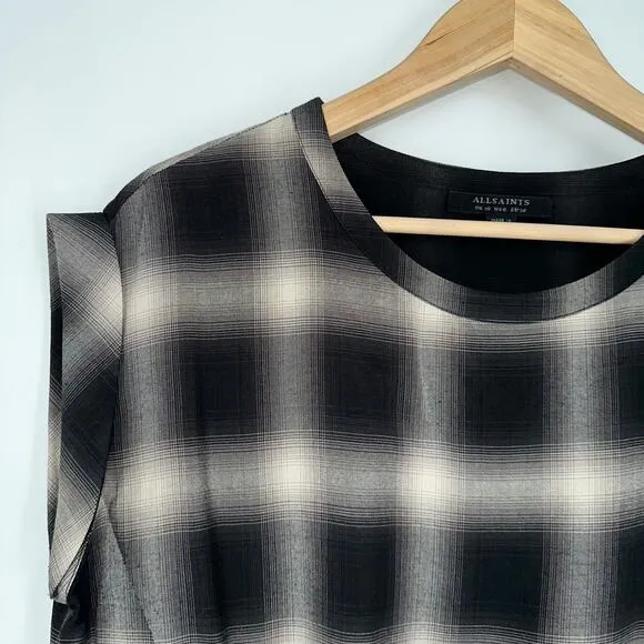 ALLSAINTS Heny Dress 90s Grunge Punk Plaid Sleeveless Dress, Black