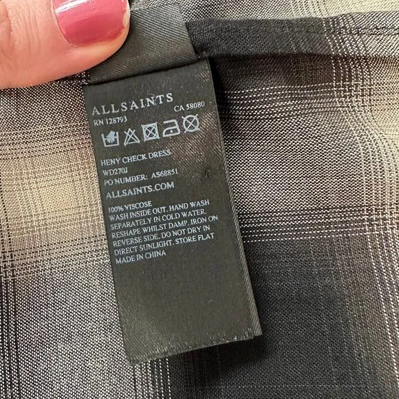 ALLSAINTS Heny Dress 90s Grunge Punk Plaid Sleeveless Dress, Black