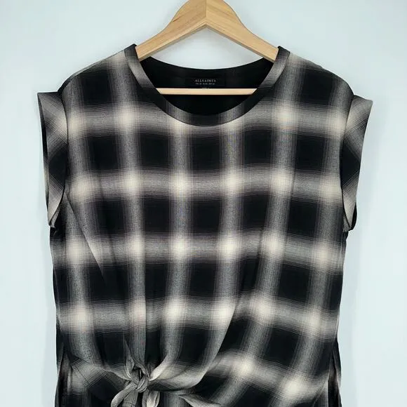 ALLSAINTS Heny Dress 90s Grunge Punk Plaid Sleeveless Dress, Black