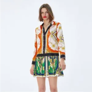 Alpha &amp; Omega WOMAN PATCHWORK CHAIN PRINT PLEATED DRESS MULTICOLOR Sz Small