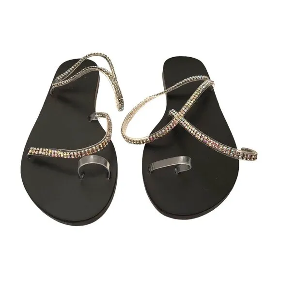 ANCIENT GREEK SANDALS Irina Crystal Embellished Handmade Slip On