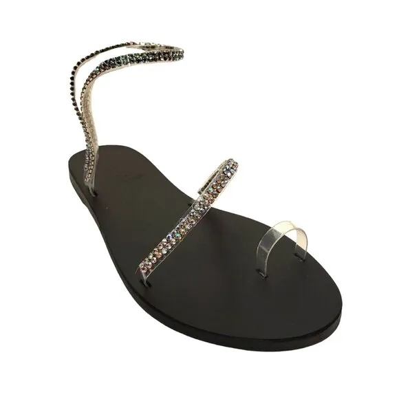 ANCIENT GREEK SANDALS Irina Crystal Embellished Handmade Slip On