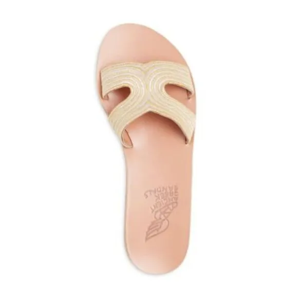ANCIENT GREEK SANDALS Womens Silver Kentima Slip On Slide Sandals Shoes 39