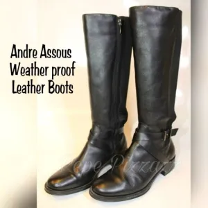 Andre Assous Womens 9 Waterproof Tall Leather Back Gore Heeled Boots H20