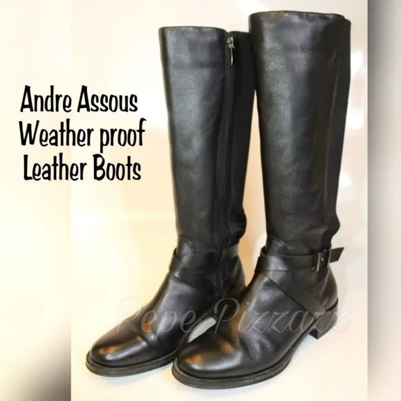 Andre Assous Womens 9 Waterproof Tall Leather Back Gore Heeled Boots H20