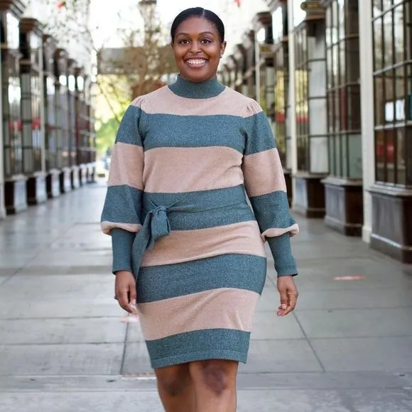 Ann Taylor Sweater Dress Striped Turtleneck Beige Green NWT $150