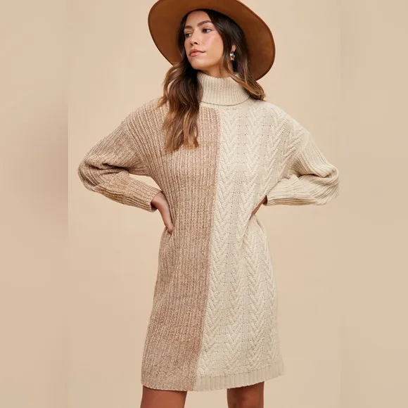 Annie Wear Color Block Turtleneck Sweater Dress