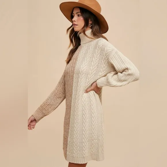 Annie Wear Color Block Turtleneck Sweater Dress